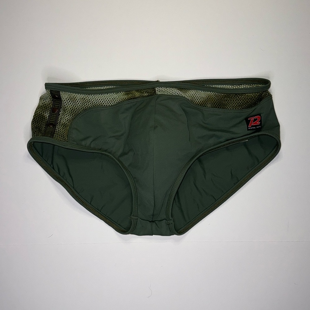 Rare Pistol Pete Bikini Olive Green Size Large With Camo Mesh Waistband
